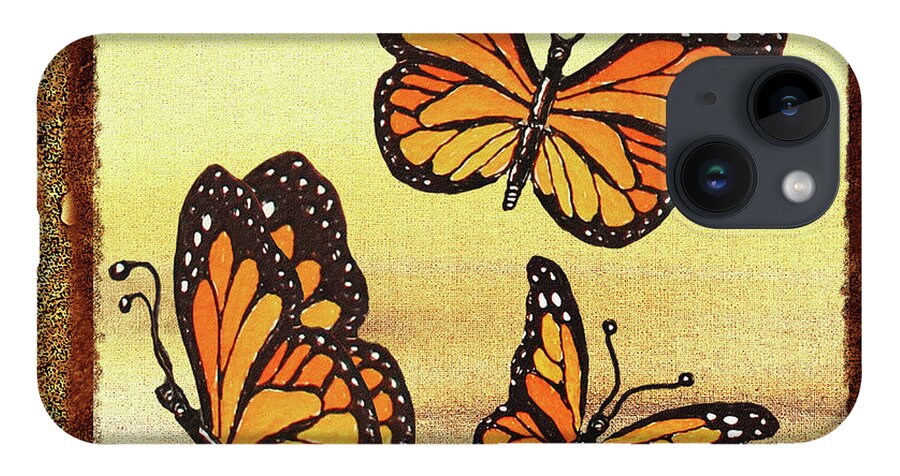 Monarch Butterfly iPhone 14 Case featuring the painting Three Monarch Butterflies by Irina Sztukowski
