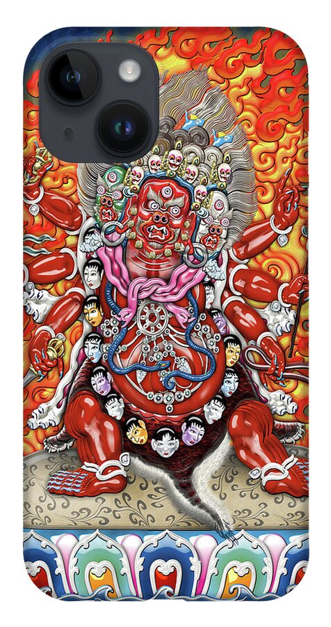 'treasures Of Tibet' Collection By Serge Averbukh iPhone 14 Case featuring the digital art Tibetan Thangka - Wrathful Deity Hayagriva by Serge Averbukh
