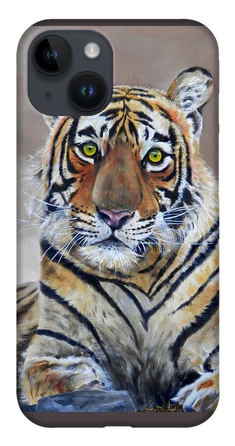 Tiger iPhone 14 Case featuring the painting Tiger portrait by John Neeve