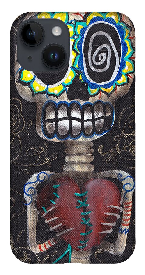 Day Of The Dead iPhone 14 Case featuring the painting Toma mi Corazon by Abril Andrade