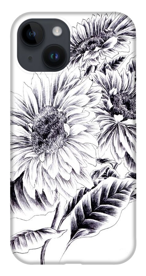 Sunflower iPhone 14 Case featuring the drawing Towards the Light by Alice Chen