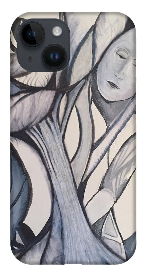 Contemporary Expressionist Drawing iPhone 14 Case featuring the drawing Tree Angel by Dennis Ellman