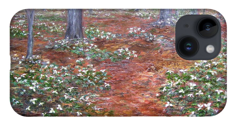 Trilliums iPhone 14 Case featuring the painting Trilliums after the rain by Jan Byington