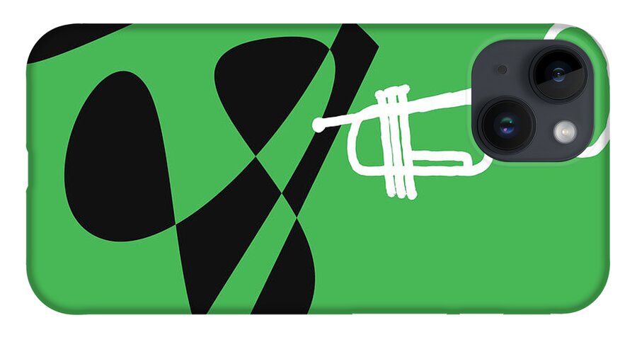 Jazzdabri iPhone 14 Case featuring the digital art Trumpet in Green by David Bridburg