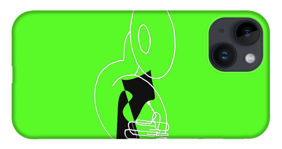 Jazzdabri iPhone 14 Case featuring the digital art Tuba in Green by David Bridburg