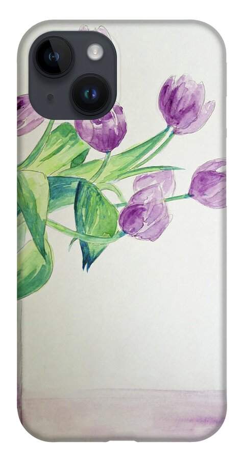 Flowers iPhone 14 Case featuring the painting Tulips in Purple by Julie Lueders 