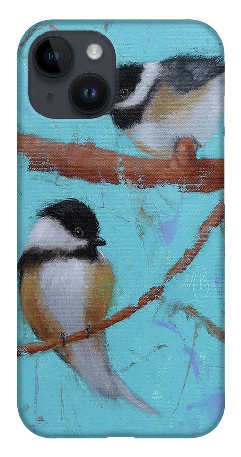 Bird iPhone 14 Case featuring the painting Two Chicakdees by Monica Burnette