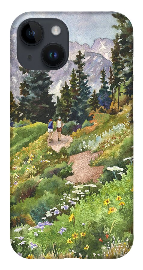 Colorado Hiking Trail Painting iPhone Case featuring the painting Two Hikers by Anne Gifford