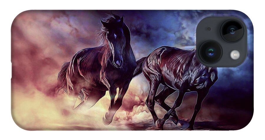 Horses iPhone 14 Case featuring the painting Two horses by Lilia S