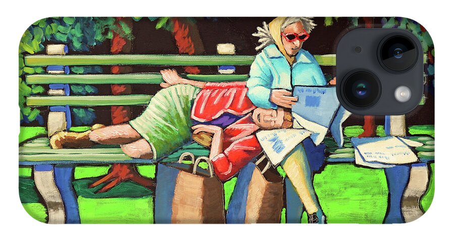 Figure iPhone 14 Case featuring the painting Two Ladies on Bench by Kevin Hughes