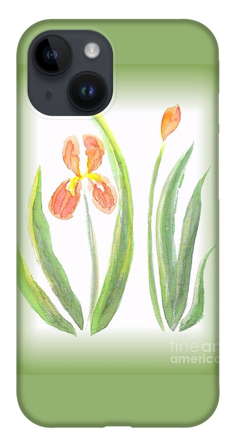 Art iPhone Case featuring the painting Two Orange Iris green frame by Delynn Addams