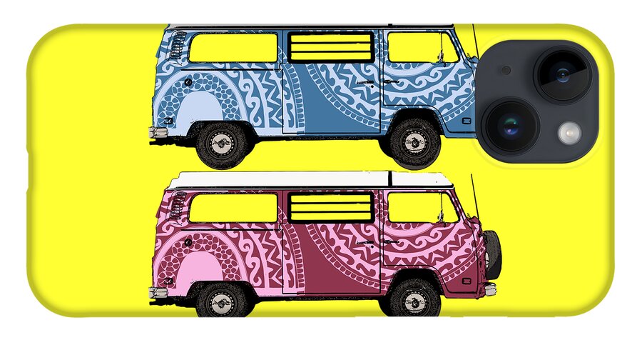 Two iPhone 14 Case featuring the digital art Two VW Vans by Piotr Dulski