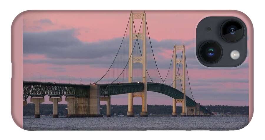Mackinac Bridge iPhone 14 Case featuring the photograph Under a Rose Colored Sky by Keith Stokes