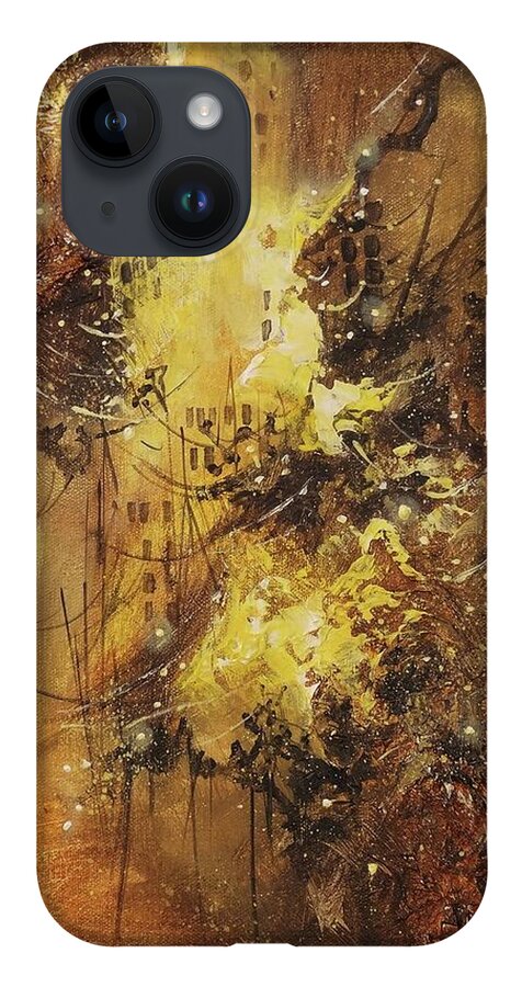 Abstract Cityscape iPhone 14 Case featuring the painting Urban Renewal by Tom Shropshire