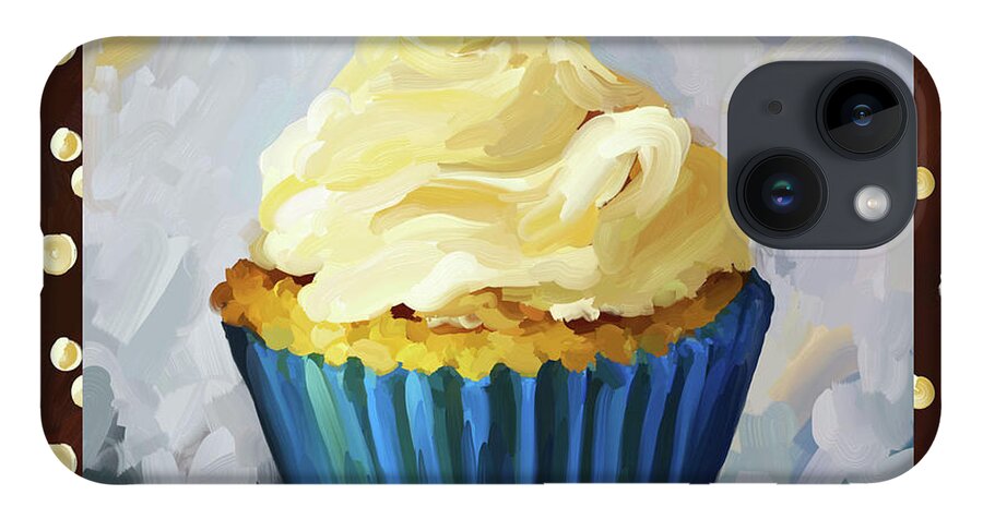 Vanilla iPhone 14 Case featuring the painting Vanilla Cupcake With Border by Jai Johnson