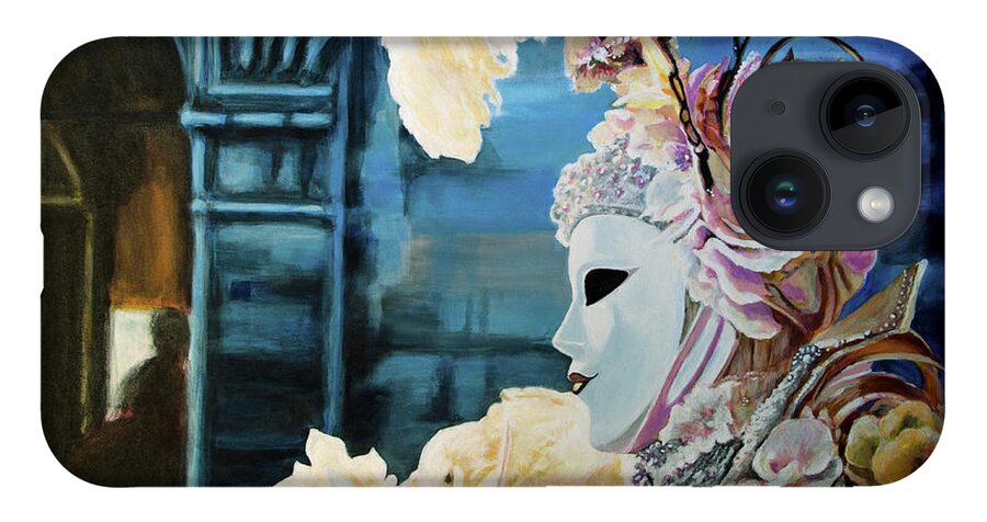 Venetian Mask iPhone 14 Case featuring the painting Venetian Mask 6 by Elaine Berger