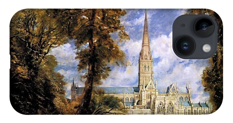View Of Salisbury Cathdral iPhone 14 Case featuring the painting View of Salisbury Cathdral by John Constable