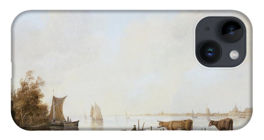 View Of The Maas Near Dordrecht iPhone Case featuring the painting View of the Maas near Dordrecht by MotionAge Designs