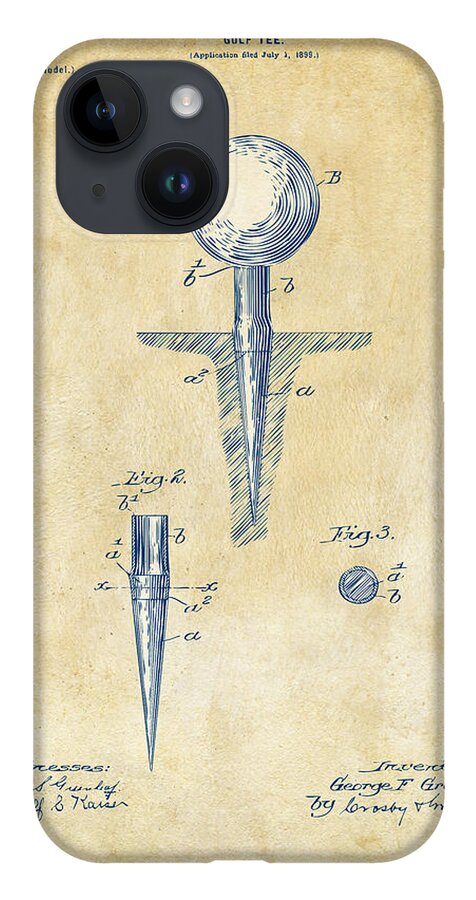 Golf iPhone 14 Case featuring the digital art Vintage 1899 Golf Tee Patent Artwork by Nikki Marie Smith