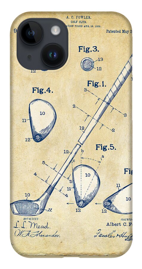 Golf iPhone 14 Case featuring the digital art Vintage 1910 Golf Club Patent Artwork by Nikki Marie Smith