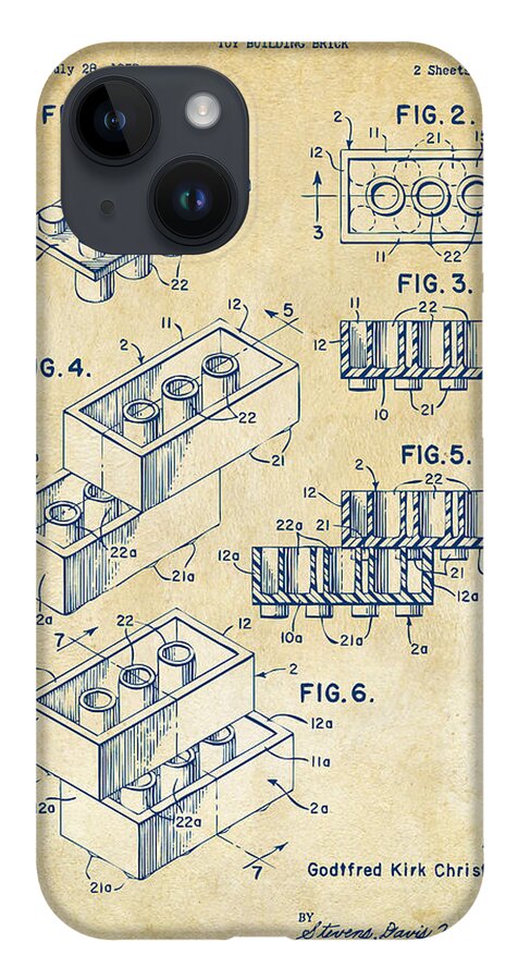 Toy iPhone 14 Case featuring the drawing Vintage 1961 Toy Building Brick Patent Art by Nikki Marie Smith