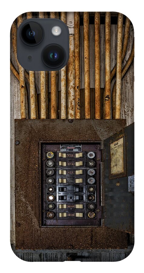 Electrician iPhone 14 Case featuring the photograph Vintage Electric Panel by Susan Candelario