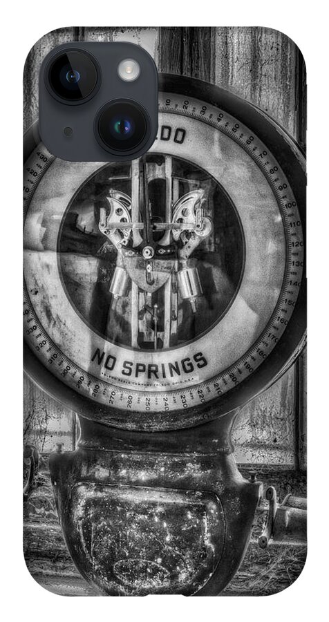Toledo No Springs Scale iPhone 14 Case featuring the photograph Vintage Toledo No Springs Scale BW by Susan Candelario