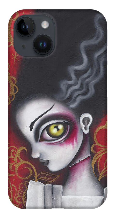 Halloween iPhone 14 Case featuring the painting Waiting for Frankenstein by Abril Andrade