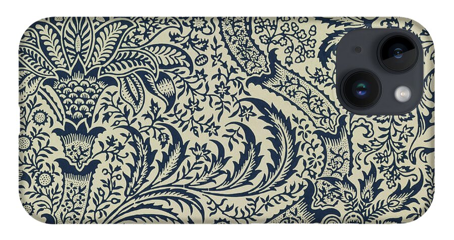 Wallpaper with navy blue seaweed style design iPhone Case by William Morris  - Fine Art America