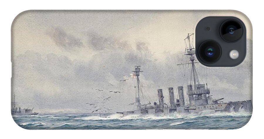 Alma Claude Burlton Cull (1880-1931) The Sinking Of H.m.s. Warrior After The Battle Of Jutland iPhone 14 Case featuring the painting Warrior after the Battle of Jutland by MotionAge Designs