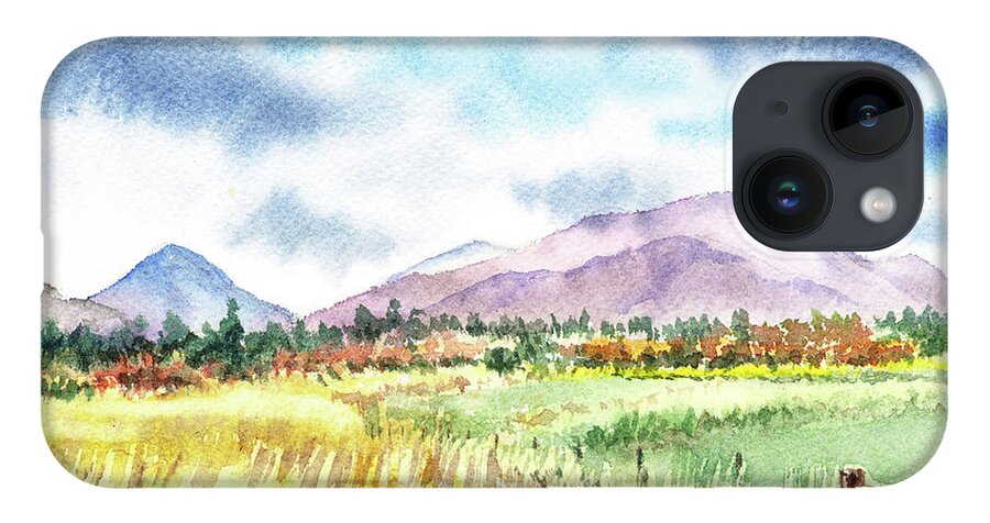 Mountains iPhone 14 Case featuring the painting Watercolor Landscape Path To The Mountains by Irina Sztukowski