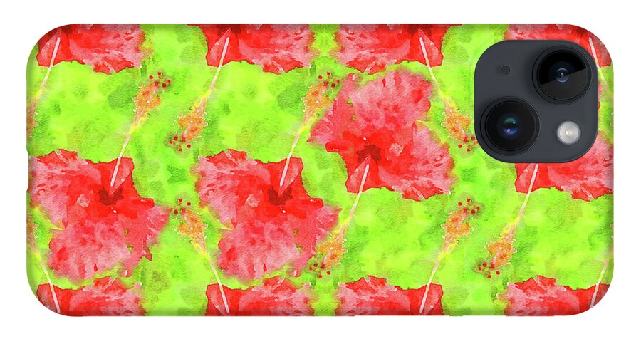 Hibiscus iPhone 14 Case featuring the digital art Watercolor Red Hibiscus Tropical Aloha Botanical by Beverly Claire Kaiya