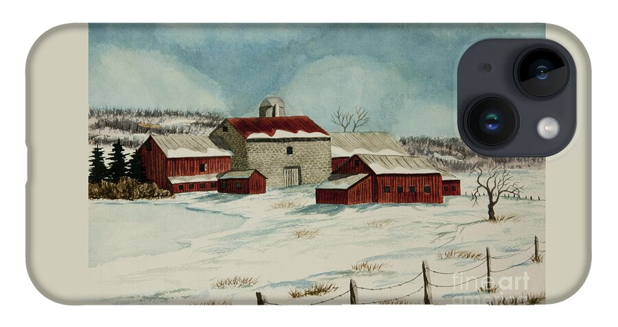 Winter Scene Paintings iPhone Case featuring the painting West Winfield Farm by Charlotte Blanchard