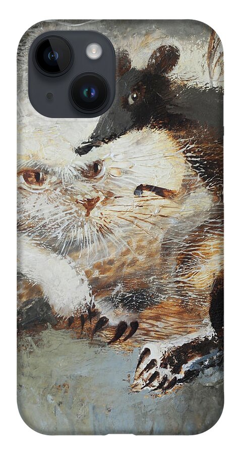 Cat iPhone Case featuring the painting Whimsical Friendship by Valentina Kondrashova