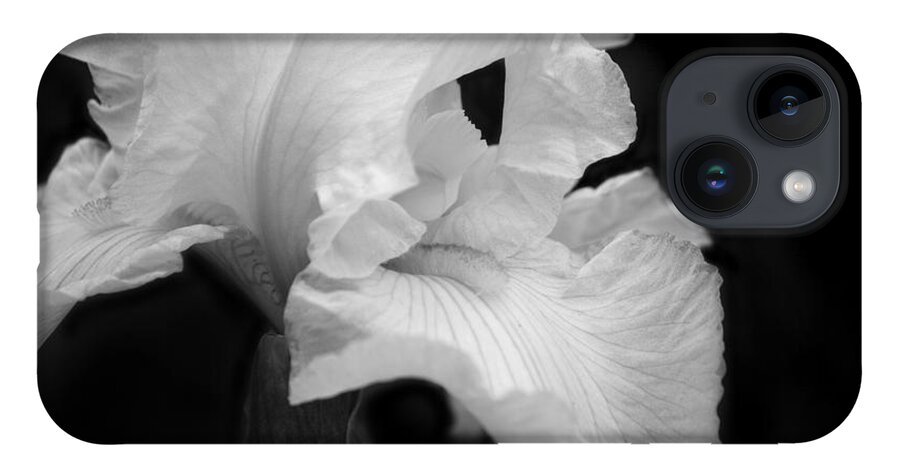 Monochrome iPhone 14 Case featuring the photograph White Iris by Cheryl Day