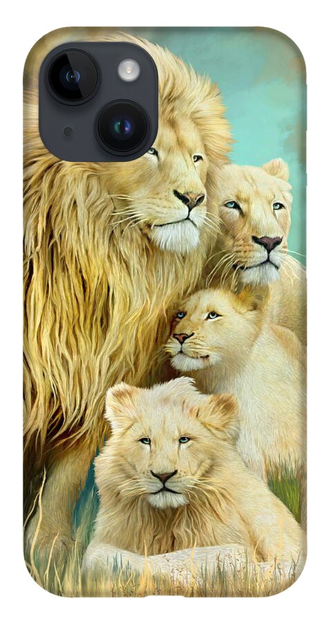 Carol Cavalaris iPhone 14 Case featuring the mixed media White Lion Family - Unity by Carol Cavalaris