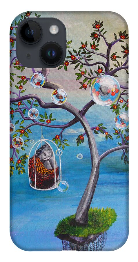 Surreal iPhone 14 Case featuring the painting Why The Caged Bird Sings by Mindy Huntress