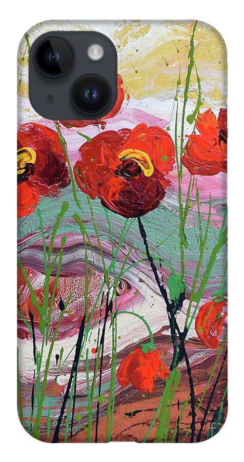 Wild Poppies - Triptych iPhone 14 Case featuring the painting Wild Poppies - 3 by Jyotika Shroff