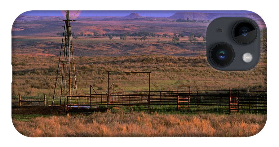 Dave Welling iPhone 14 Case featuring the photograph Windmill Cattle Fencing Texas Panhandle by Dave Welling