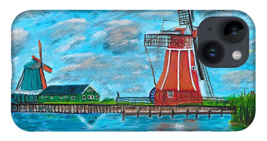 Windmills iPhone 14 Case featuring the painting Windmills by David Bigelow