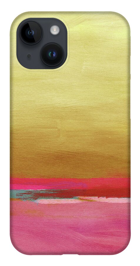 Abstract iPhone 14 Case featuring the mixed media Windswept Sunrise- Art by Linda Woods by Linda Woods