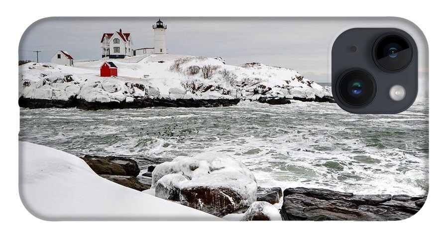 Nubble Lighthouse iPhone Case featuring the photograph Winter at the Nubble by Steve Brown