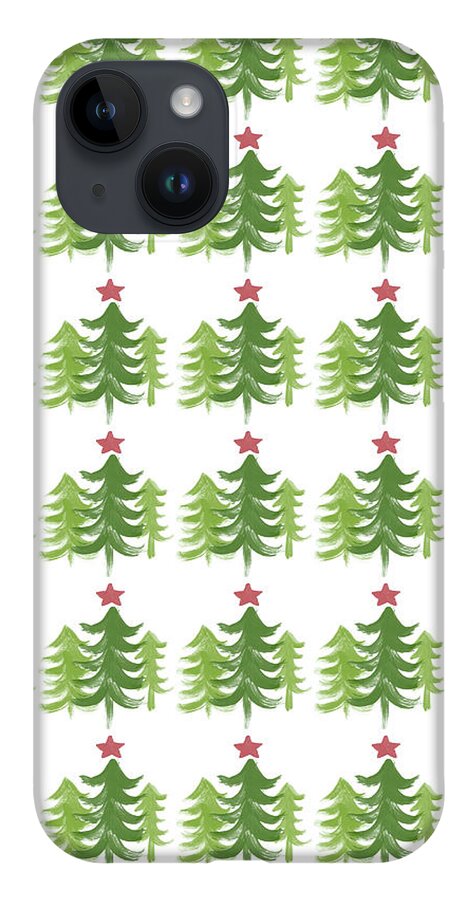 Winter iPhone 14 Case featuring the painting Winter Holiday Trees 1- Art by Linda Woods by Linda Woods