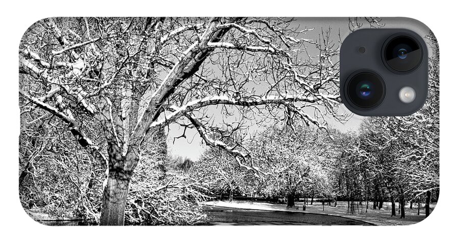 Landscape iPhone 14 Case featuring the photograph Winter Pond in Mono by Stephen Melia