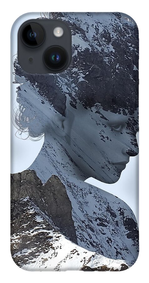 Portrait iPhone 14 Case featuring the photograph Woman and A Snowy Mountain by Anthony Murphy