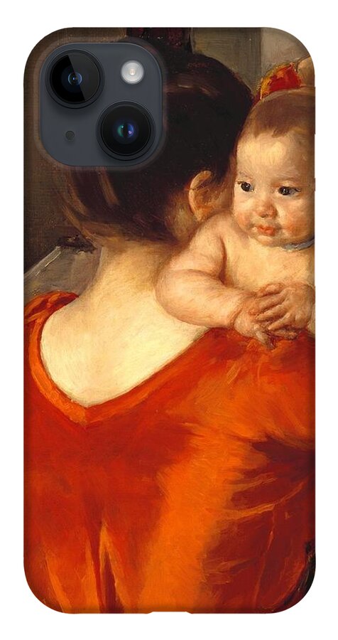 Mary Cassatt (american iPhone 14 Case featuring the painting Woman in a Red Bodice and Her Child by MotionAge Designs