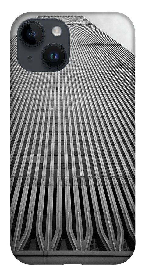 Lower Manhattan iPhone 14 Case featuring the photograph World Trade Center NYC Base of the South Tower 1985 by Kathy Anselmo