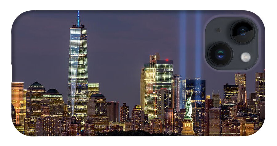 September 11 iPhone 14 Case featuring the photograph World Trade Center WTC Tribute In Light Memorial by Susan Candelario