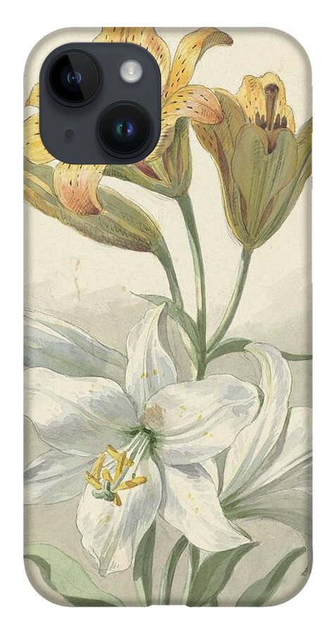 Yellow And White Lilies iPhone Case featuring the painting Yellow and White Lilies by Willem van