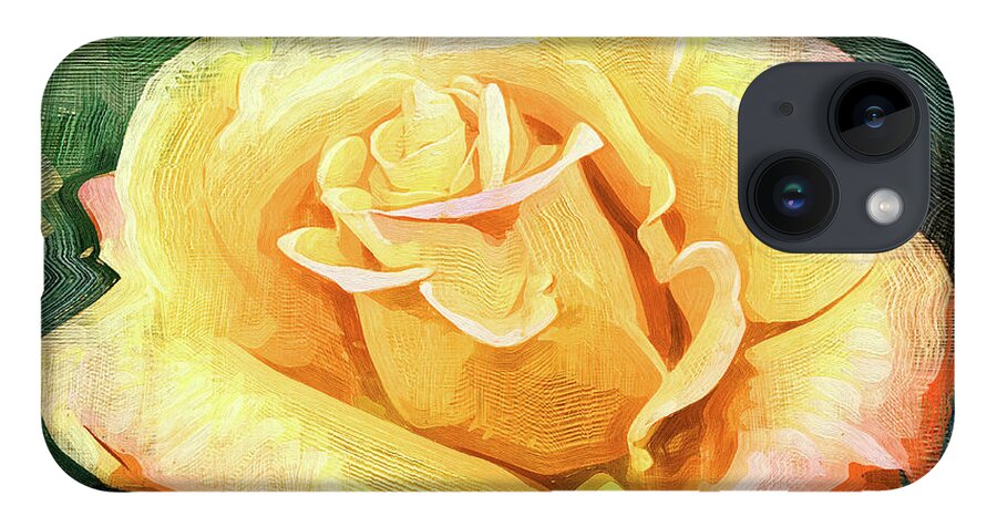 Rose iPhone 14 Case featuring the digital art Yellow Rose Bloom In Oil by Kirt Tisdale